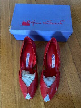 Vintage Gloria Vanderbilt Red Leather Heels 7.5M A-Delight | Resoled | w/ Box